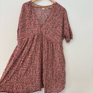 Natural Life Womens Stella Mini Babydoll Dress‎ Red Floral Boho Festival Sz L/XL